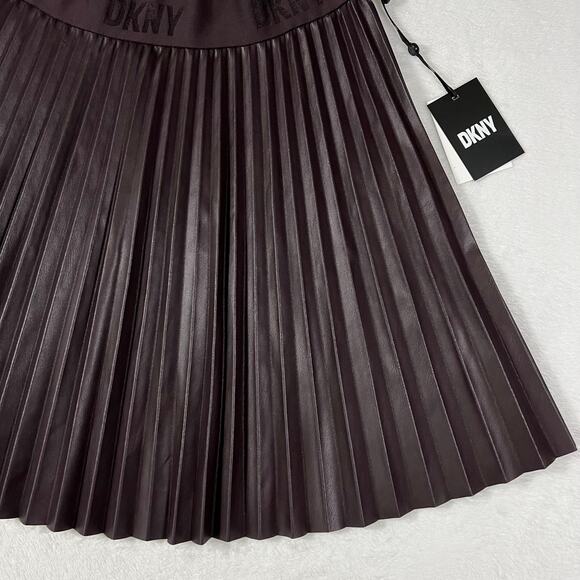 DKNY Women's Bordeaux brown faux leather pleated skirt NWT - Picture 4 of 13
